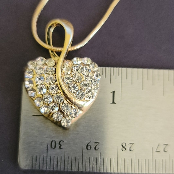 Rhinestone Heart Charm Necklace and Earrings Set - Picture 3 of 8